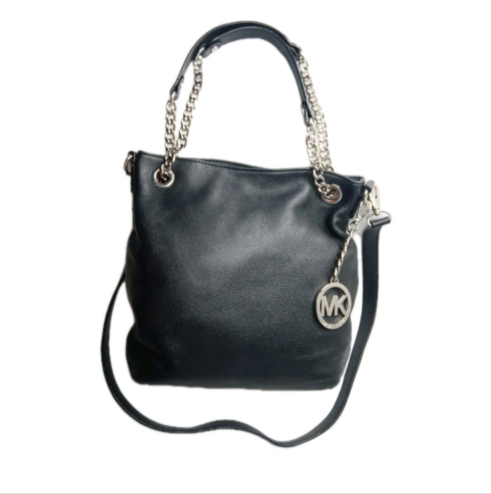 Michael Kors Jet Set Chain Medium Shoulder Tote Black Pebbled Leather Bag - Picture 4 of 11